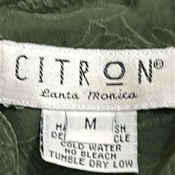 Citron Santa Monica Top Army Green Silk Asian Print Mandarin Collar Women’s M - Picture 12 of 15
